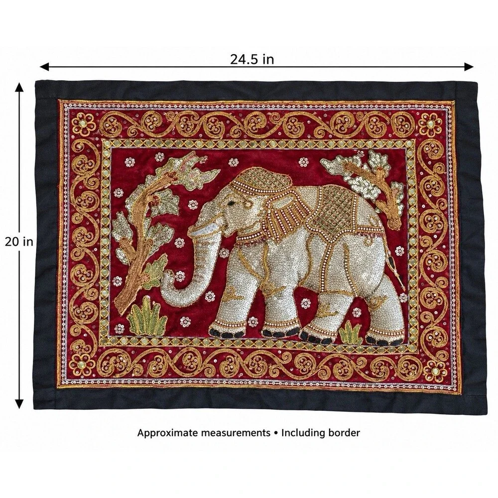 Kalaga Elephant Wall Hanging Beaded Sequin Velvet Tapestry 24.5 × 20